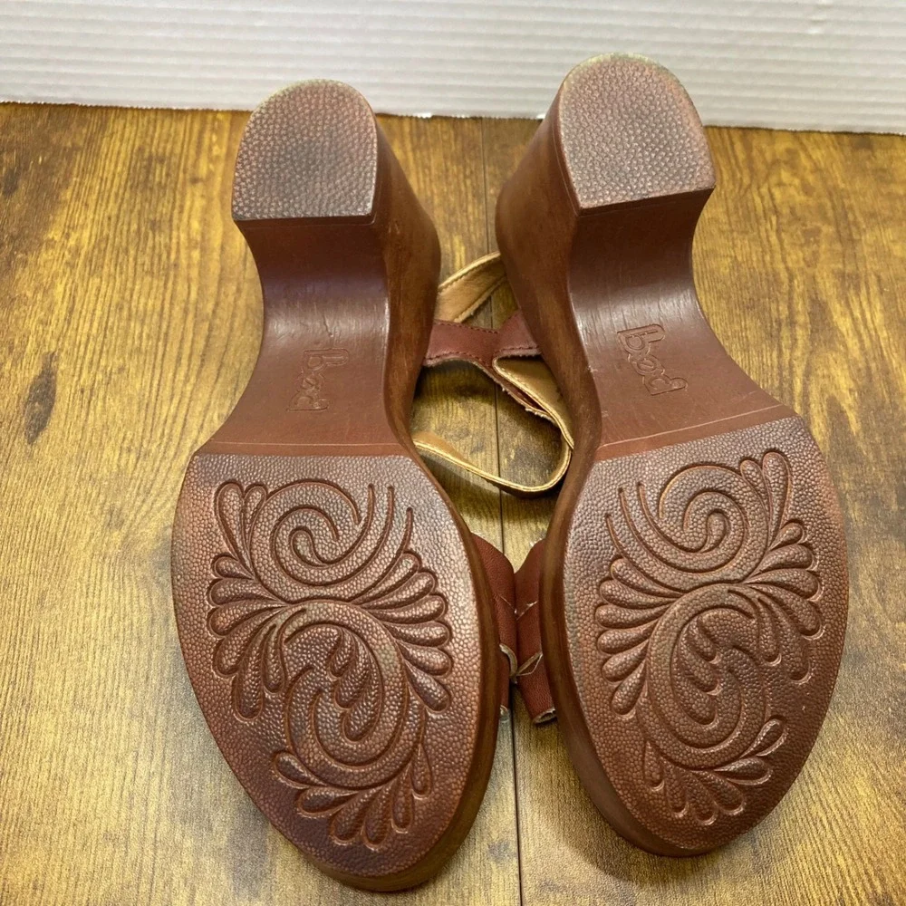 b.o.c Women's Brown Leather Braided Strappy‎ Platform Heel Sandals Size 8M